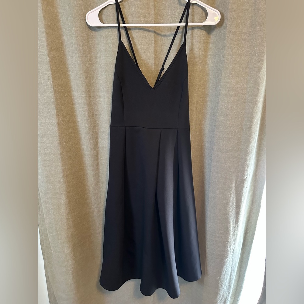 Elia Cher: Fit and Flare Black V Neck Dress